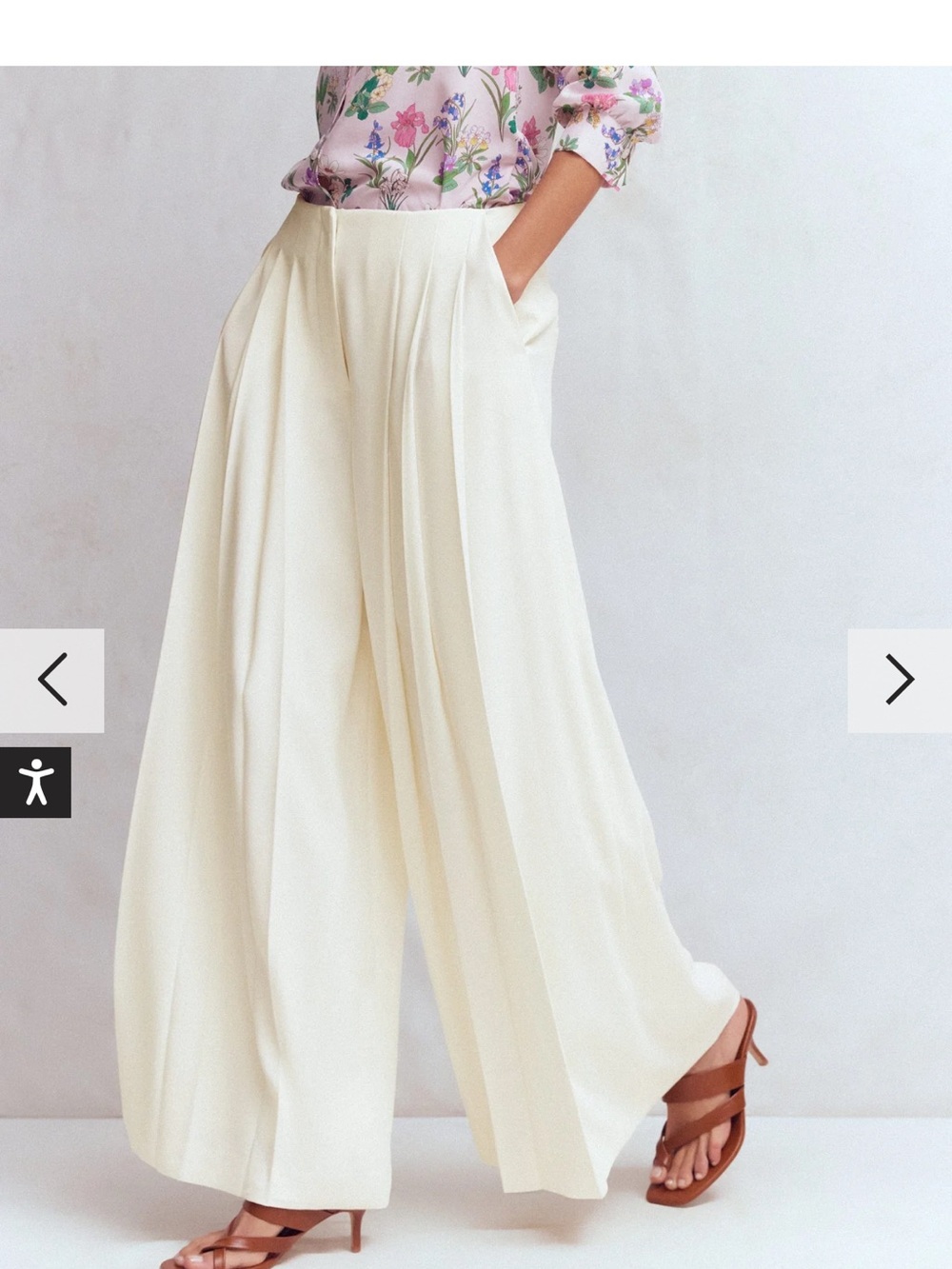 Boden Cream Pleated wide leg pants - Picture 2 of 12